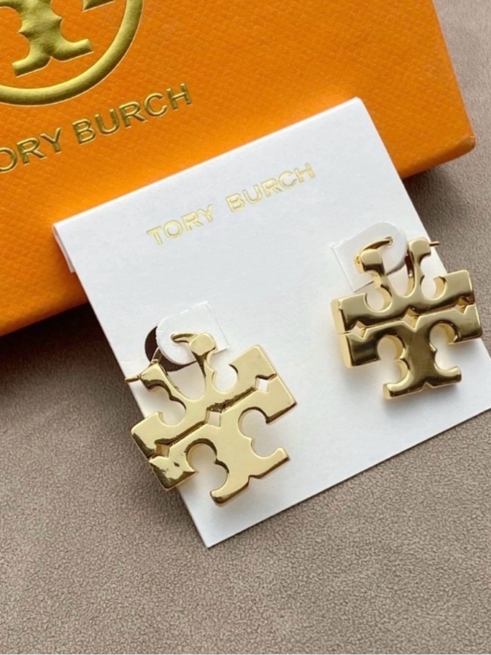 Tory Burch Polished Gold Logo Stud Earrings